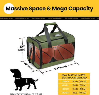 Dog Carrier Soft Sided, Large Cat Carrier with Inner Safety Leash, Pet Transport Carrier for Large Cats and Medium Dogs up to 20 Lbs, Collapsible Travel Puppy Carrier Bag -Purple L