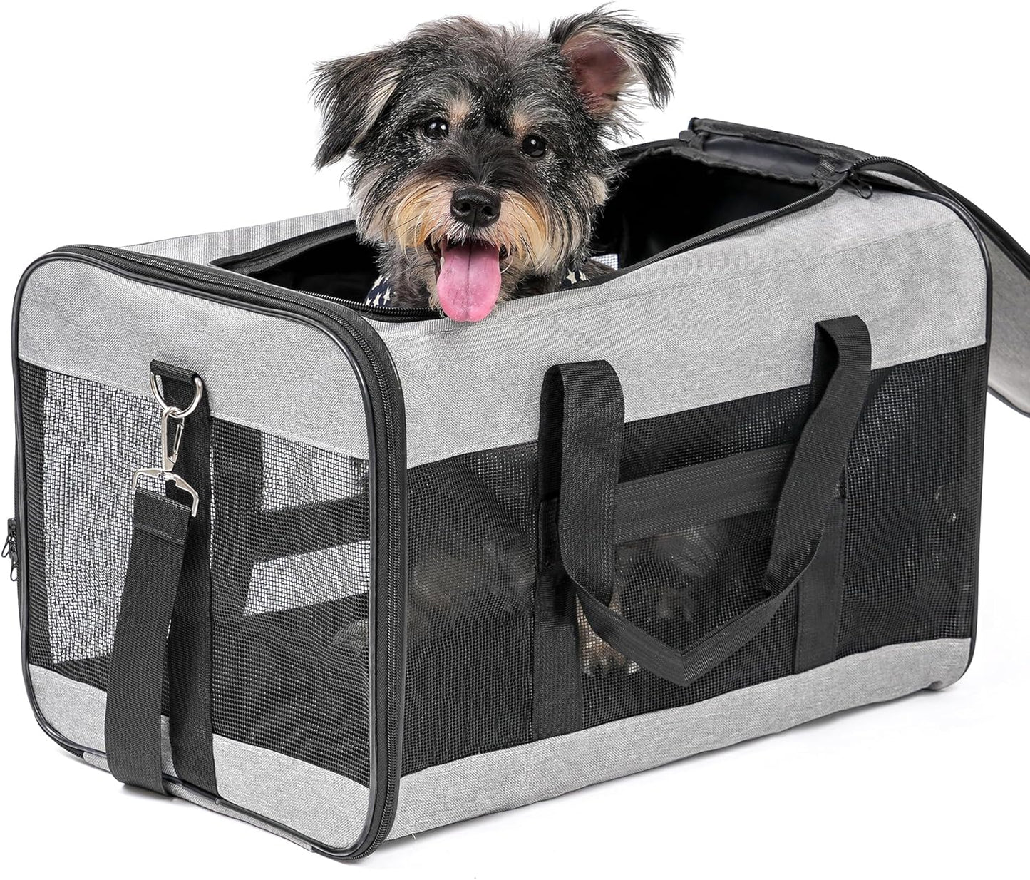 Dog Carrier Soft Sided, Large Cat Carrier with Inner Safety Leash, Pet Transport Carrier for Large Cats and Medium Dogs up to 20 Lbs, Collapsible Travel Puppy Carrier Bag -Purple L