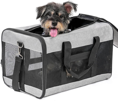 Dog Carrier Soft Sided, Large Cat Carrier with Inner Safety Leash, Pet Transport Carrier for Large Cats and Medium Dogs up to 20 Lbs, Collapsible Travel Puppy Carrier Bag -Purple L