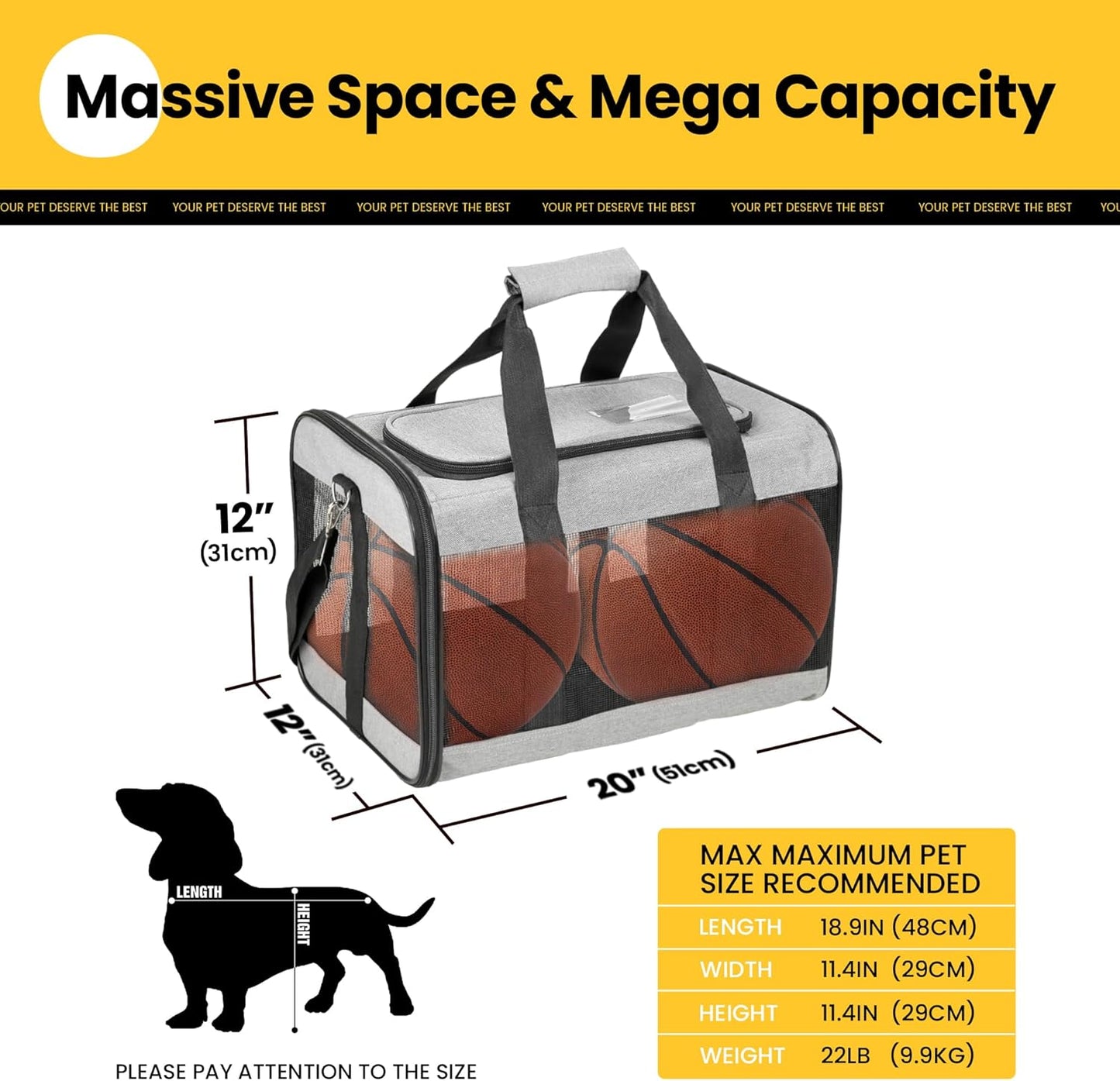 Dog Carrier Soft Sided, Large Cat Carrier with Inner Safety Leash, Pet Transport Carrier for Large Cats and Medium Dogs up to 20 Lbs, Collapsible Travel Puppy Carrier Bag -Purple L