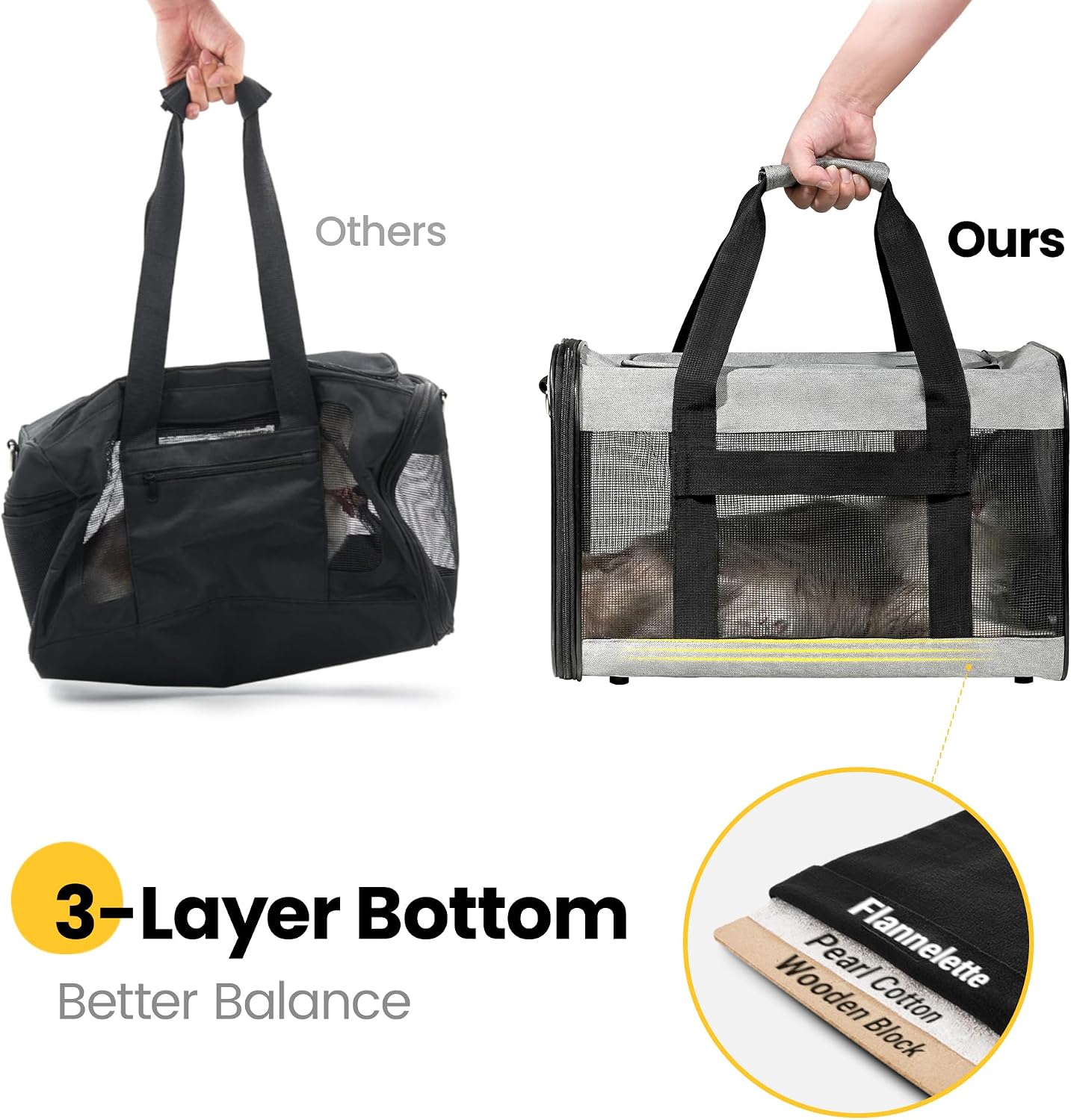 Dog Carrier Soft Sided, Large Cat Carrier with Inner Safety Leash, Pet Transport Carrier for Large Cats and Medium Dogs up to 20 Lbs, Collapsible Travel Puppy Carrier Bag -Purple L