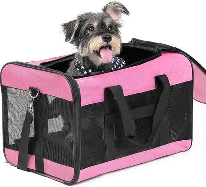 Dog Carrier Soft Sided, Large Cat Carrier with Inner Safety Leash, Pet Transport Carrier for Large Cats and Medium Dogs up to 20 Lbs, Collapsible Travel Puppy Carrier Bag -Purple L