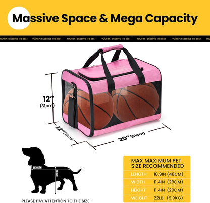 Dog Carrier Soft Sided, Large Cat Carrier with Inner Safety Leash, Pet Transport Carrier for Large Cats and Medium Dogs up to 20 Lbs, Collapsible Travel Puppy Carrier Bag -Purple L
