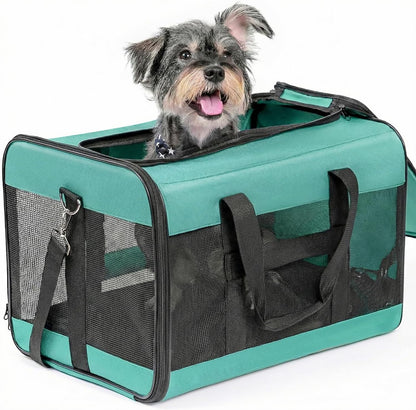 Dog Carrier Soft Sided, Large Cat Carrier with Inner Safety Leash, Pet Transport Carrier for Large Cats and Medium Dogs up to 20 Lbs, Collapsible Travel Puppy Carrier Bag -Purple L