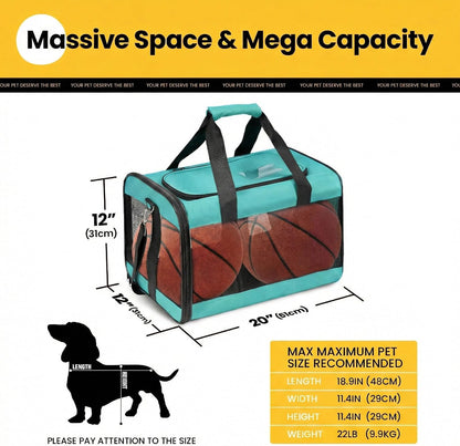 Dog Carrier Soft Sided, Large Cat Carrier with Inner Safety Leash, Pet Transport Carrier for Large Cats and Medium Dogs up to 20 Lbs, Collapsible Travel Puppy Carrier Bag -Purple L