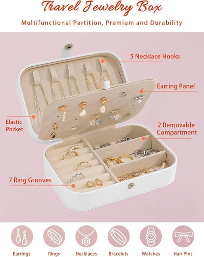 Parrot Jewelry Box Travel Jewelry Organizer Case with Velvet Spring Floral Botanical Blossom Motif Portable Leather Ring Gift Box Cases for Women Mom Necklace 6.3" x 4.3" x 2"