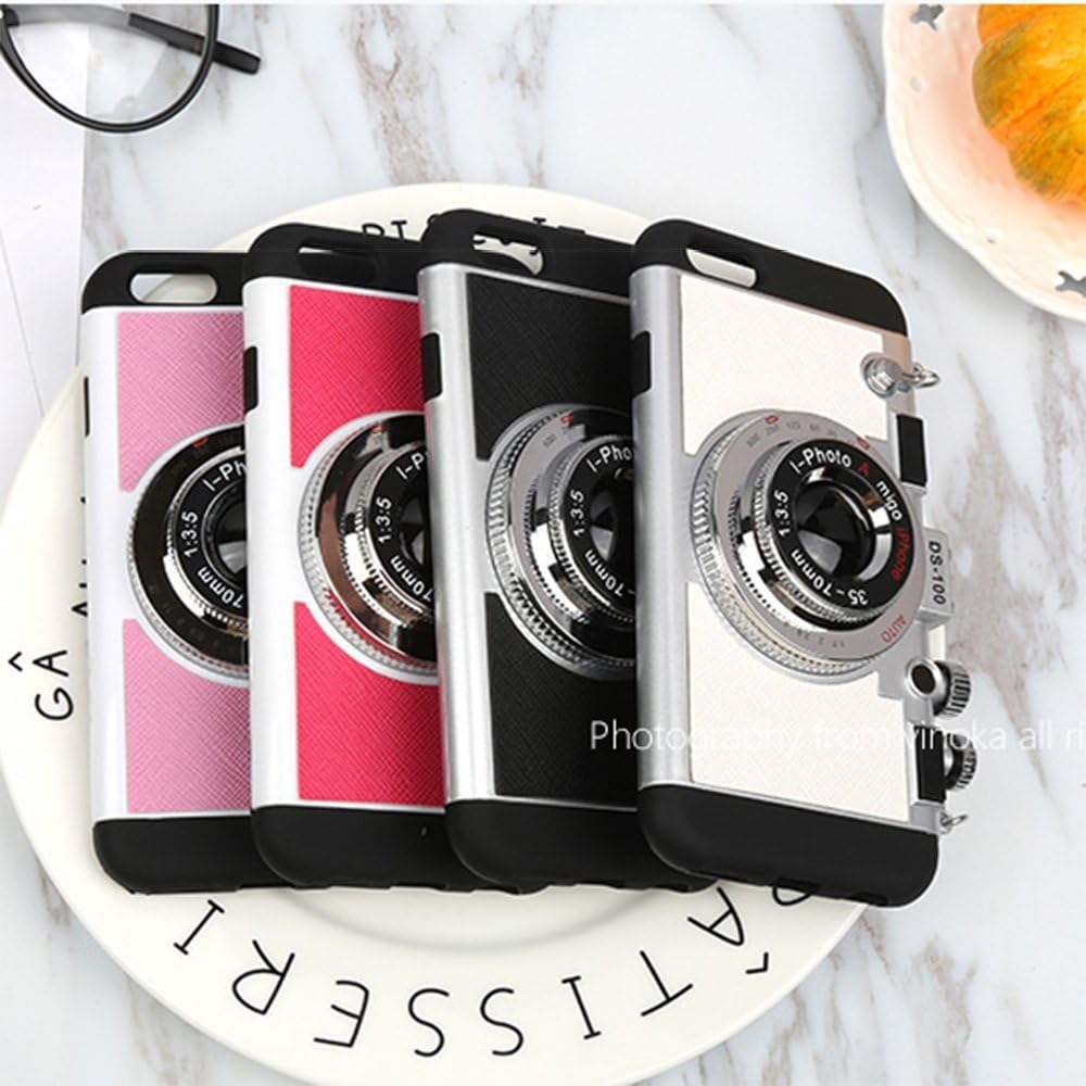 Case for iPhone 7, Cute Case for iPhone 8, 3D Unique Design Camera Case PC + Silicone Shockproof Hybrid Cover Case with Long Strap Rope (iPhone 7/8, Black)