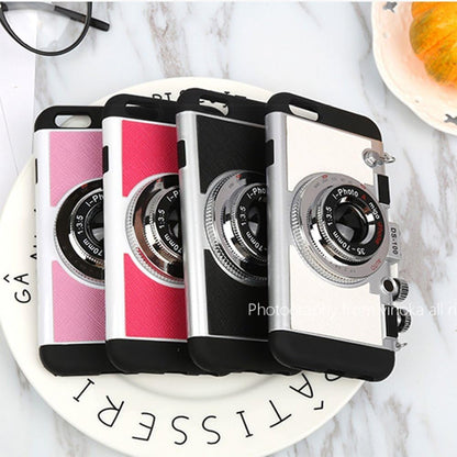 Case for iPhone 7, Cute Case for iPhone 8, 3D Unique Design Camera Case PC + Silicone Shockproof Hybrid Cover Case with Long Strap Rope (iPhone 7/8, Black)