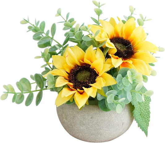 Rose in Pot Decor Potted Artificial Flowers Mini Plants Faux Flowers Indoor Small Decor Fake Roses for Home, Bathroom, Kitchen, Offices, Wedding Party Centerpieces (Yellow)