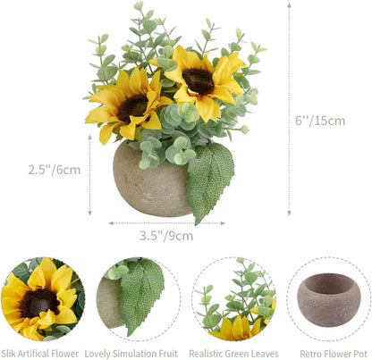 Rose in Pot Decor Potted Artificial Flowers Mini Plants Faux Flowers Indoor Small Decor Fake Roses for Home, Bathroom, Kitchen, Offices, Wedding Party Centerpieces (Yellow)