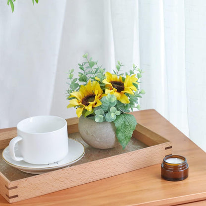 Rose in Pot Decor Potted Artificial Flowers Mini Plants Faux Flowers Indoor Small Decor Fake Roses for Home, Bathroom, Kitchen, Offices, Wedding Party Centerpieces (Yellow)