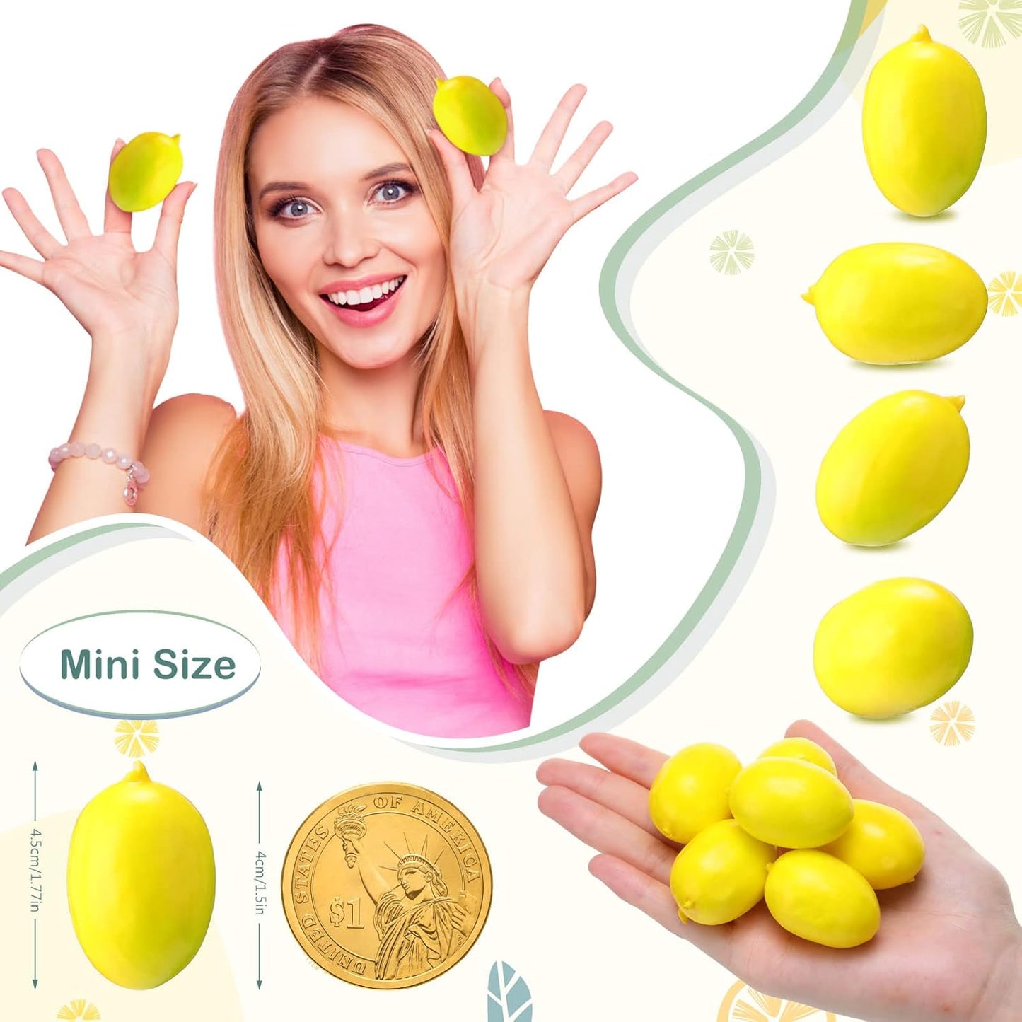 100 Pcs Fake Lemons Decor Artificial Faux Lemon Bowl Filler, 1.2x1.8 in | Plastic Artificial Lemons, Lifelike fake Yellow Fruit, Vase Filler, Kitchen Table Centerpiece, Summer Home Decoration