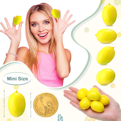 100 Pcs Fake Lemons Decor Artificial Faux Lemon Bowl Filler, 1.2x1.8 in | Plastic Artificial Lemons, Lifelike fake Yellow Fruit, Vase Filler, Kitchen Table Centerpiece, Summer Home Decoration