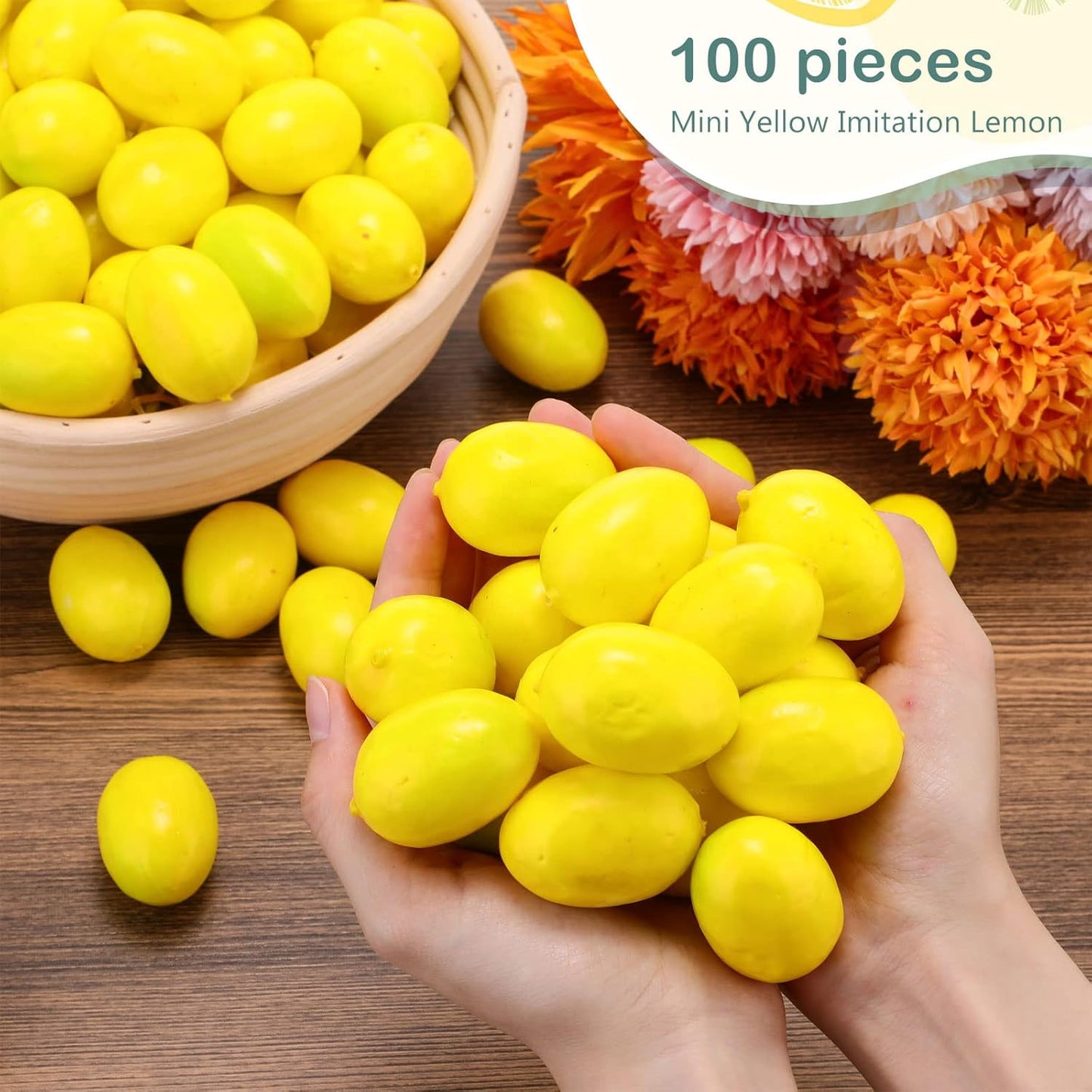 100 Pcs Fake Lemons Decor Artificial Faux Lemon Bowl Filler, 1.2x1.8 in | Plastic Artificial Lemons, Lifelike fake Yellow Fruit, Vase Filler, Kitchen Table Centerpiece, Summer Home Decoration