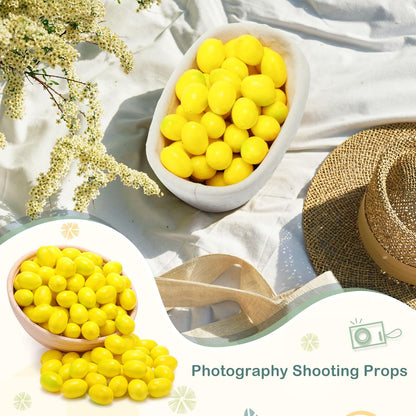 100 Pcs Fake Lemons Decor Artificial Faux Lemon Bowl Filler, 1.2x1.8 in | Plastic Artificial Lemons, Lifelike fake Yellow Fruit, Vase Filler, Kitchen Table Centerpiece, Summer Home Decoration