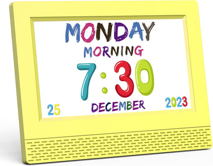 Kids Digital Alarm Clock with Voice Scene Reminders, 7" Eye-Caring Display | Watercolor Wallpapers, Auto Dimming DST/Calendar Clock, Sleep Trainer Easy Setup Gift-Ready Box for Kids Birthday with Remote