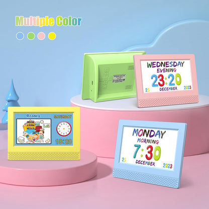 Kids Digital Alarm Clock with Voice Scene Reminders, 7" Eye-Caring Display | Watercolor Wallpapers, Auto Dimming DST/Calendar Clock, Sleep Trainer Easy Setup Gift-Ready Box for Kids Birthday with Remote
