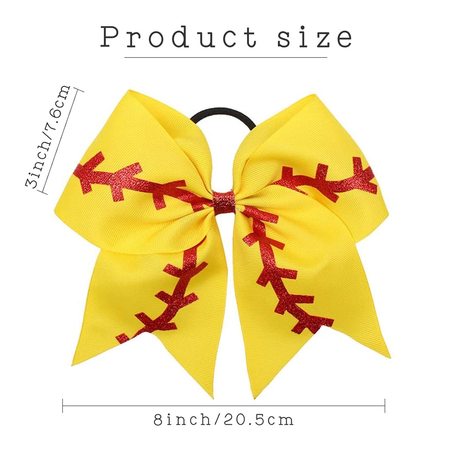 16PCS 8" Large Cheer Hair Bows Ponytail Holder Elastic Band Handmade for Cheerleading Teen Girls College Sports (16 Pcs) (Baseball Yellow)