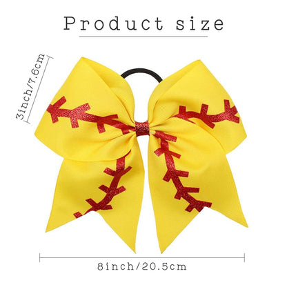 16PCS 8" Large Cheer Hair Bows Ponytail Holder Elastic Band Handmade for Cheerleading Teen Girls College Sports (16 Pcs) (Baseball Yellow)