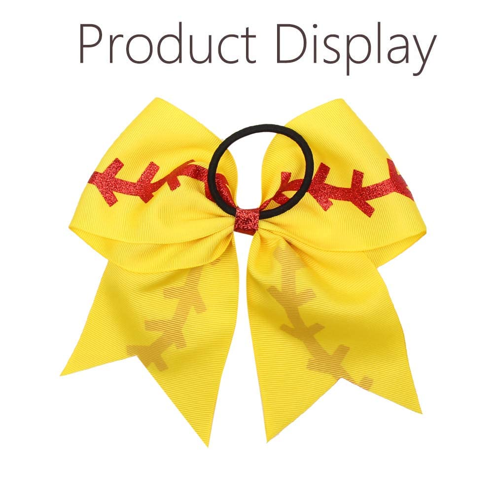 16PCS 8" Large Cheer Hair Bows Ponytail Holder Elastic Band Handmade for Cheerleading Teen Girls College Sports (16 Pcs) (Baseball Yellow)