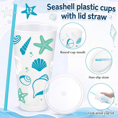 12 Pcs Lemon Plastic Cups for Summer Hawaii Party Supplies 24 oz Reusable Clear Glitter Fruit Cup with Lids and Straws Fresh Drinking Juice Cup for Lemon Party Supplies Decor Wedding Holiday