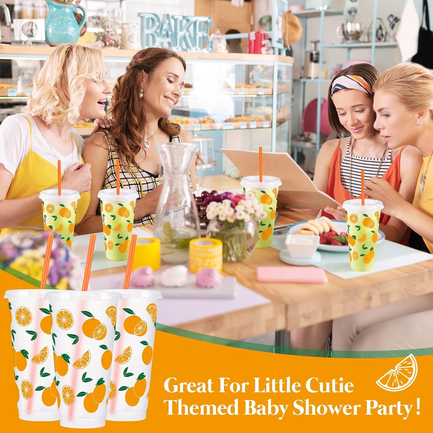 12 Pcs Lemon Plastic Cups for Summer Hawaii Party Supplies 24 oz Reusable Clear Glitter Fruit Cup with Lids and Straws Fresh Drinking Juice Cup for Lemon Party Supplies Decor Wedding Holiday