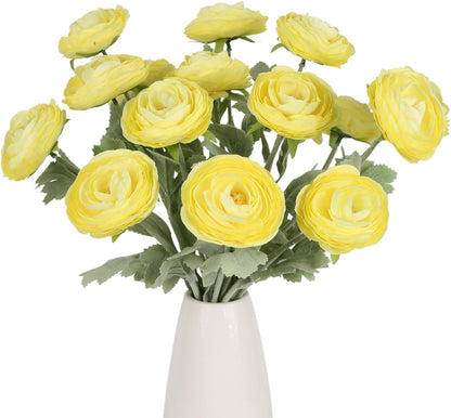 Yellow Ranunculus Flowers 5PCS Artificial Peonies for Home Decor | 19.6" Faux Ranunculus Flowers Real Touch Persian buttercup Stems for Wedding Bouquet Bridal Shower Home Table Centerpiece
