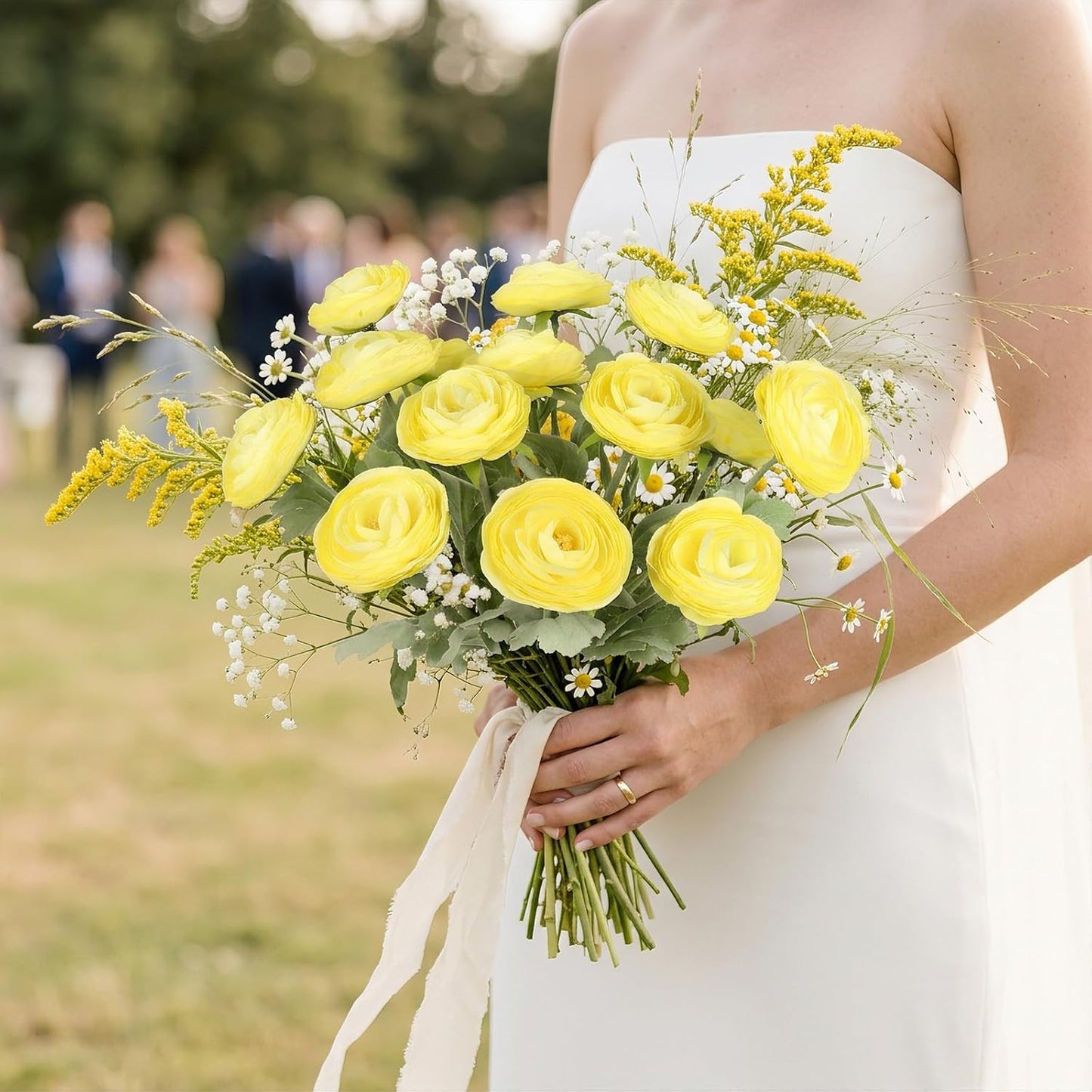 Yellow Ranunculus Flowers 5PCS Artificial Peonies for Home Decor | 19.6" Faux Ranunculus Flowers Real Touch Persian buttercup Stems for Wedding Bouquet Bridal Shower Home Table Centerpiece