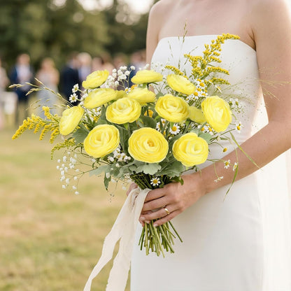 Yellow Ranunculus Flowers 5PCS Artificial Peonies for Home Decor | 19.6" Faux Ranunculus Flowers Real Touch Persian buttercup Stems for Wedding Bouquet Bridal Shower Home Table Centerpiece