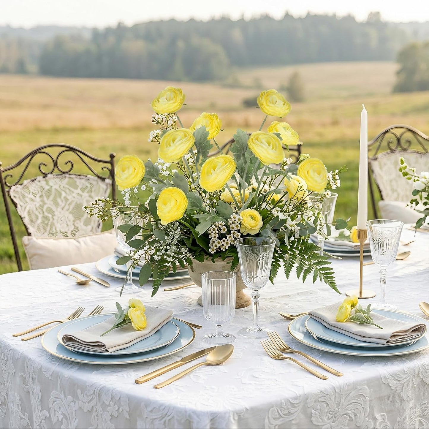 Yellow Ranunculus Flowers 5PCS Artificial Peonies for Home Decor | 19.6" Faux Ranunculus Flowers Real Touch Persian buttercup Stems for Wedding Bouquet Bridal Shower Home Table Centerpiece