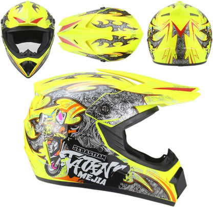 Motocross Helmet ATV Dirt Bike Helmets Off-Road Helmet with Gloves Goggles for Unisex Adult Youth DOT/FMVSS 218 Approved (Large, Yellow)