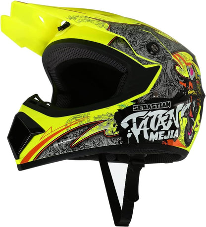 Motocross Helmet ATV Dirt Bike Helmets Off-Road Helmet with Gloves Goggles for Unisex Adult Youth DOT/FMVSS 218 Approved (Large, Yellow)