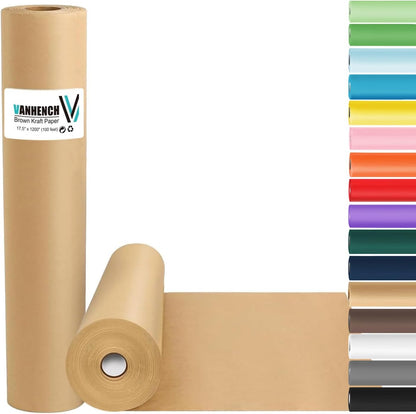 Brown Wrapping Paper Roll 17.5"x 1200"(100') | For Craft Kraft Packing Paper Birthday Gift Bulletin Board Arts Bouquet Flower Table Cover Poster Moving Supplies 70GSM 50LB