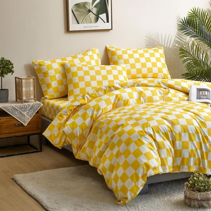 Yellow White Plaid Comforter Sets Twin Size Girls Boys Kids Light Yellow Checkerboard Dorm Bed Comforters Twin Bright Yellow Buffalo Checkered Grid Bed Quilt Soft Comfy Comforter Set Twin