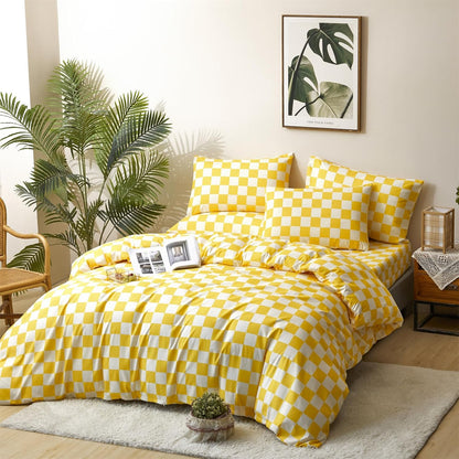 Yellow White Plaid Comforter Sets Twin Size Girls Boys Kids Light Yellow Checkerboard Dorm Bed Comforters Twin Bright Yellow Buffalo Checkered Grid Bed Quilt Soft Comfy Comforter Set Twin