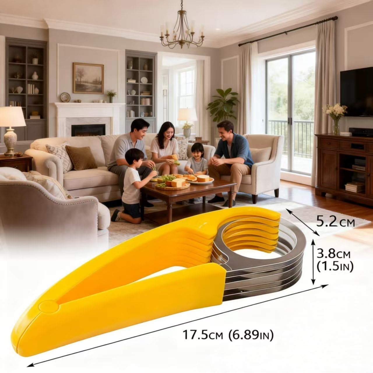 Stainless Steel Banana Slicer, 2 Pack Fruit Vegetable Sausage Cutter, Yellow Handheld Kitchen Tool for Banana, Hot Dog, Strawberry, Cucumber, Dishwasher Safe