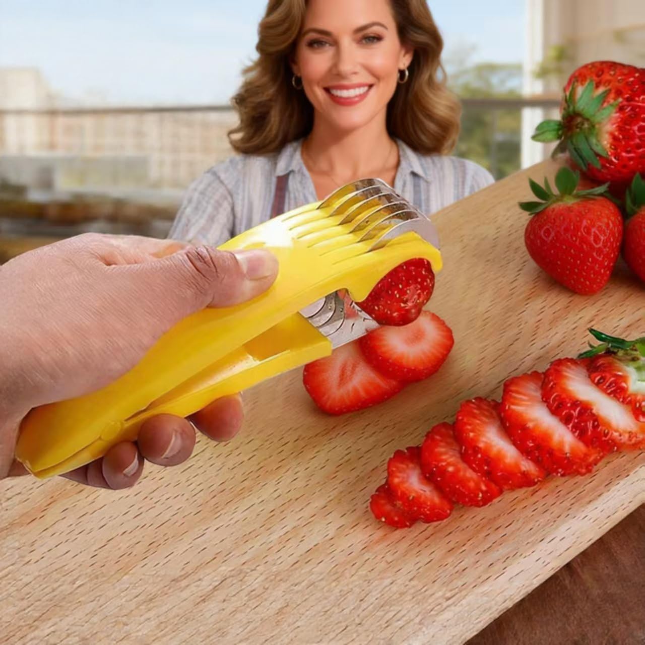 Stainless Steel Banana Slicer, 2 Pack Fruit Vegetable Sausage Cutter, Yellow Handheld Kitchen Tool for Banana, Hot Dog, Strawberry, Cucumber, Dishwasher Safe