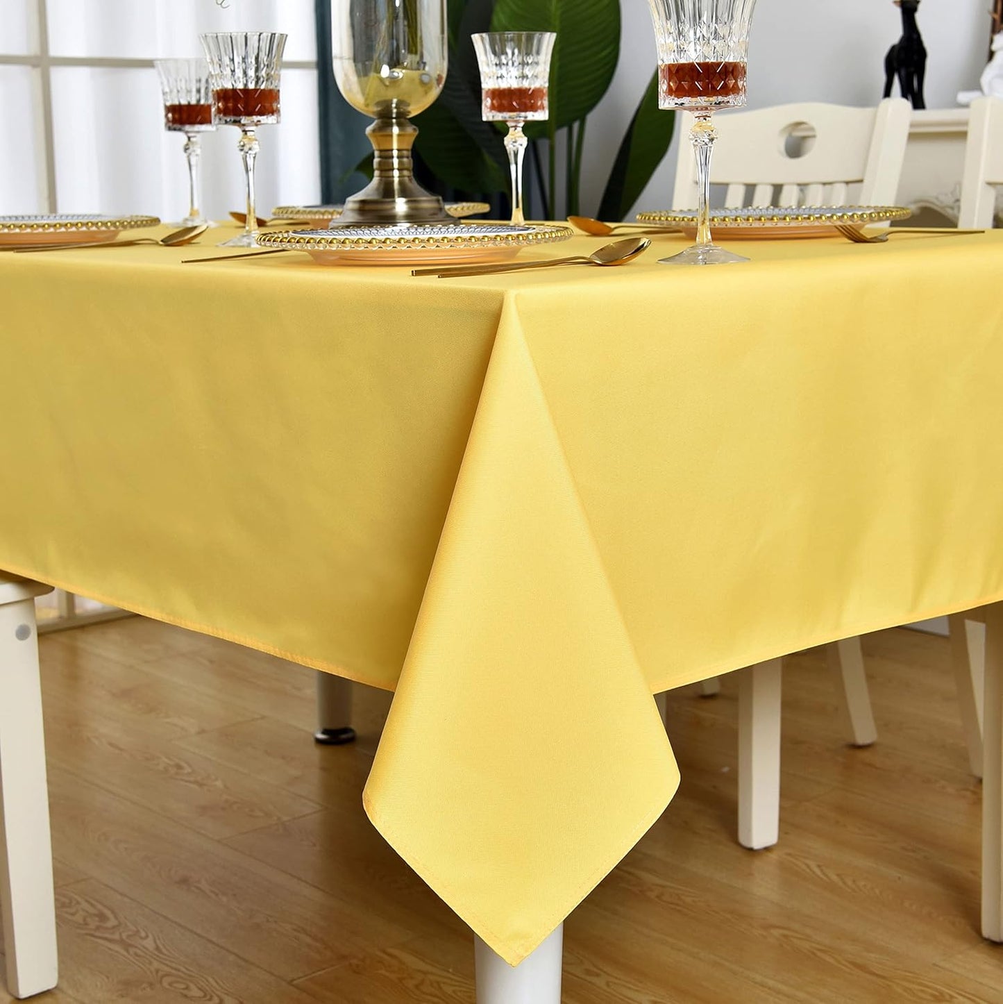 Yellow Square Tablecloth Waterproof Stain Resistant Wrinkle Free Table Cloth 210GSM Polyester Wipeable Table Cover for Party, Banquet, Indoor and Outdoor - Rectangle/Rectangular, 60 x 60 inch