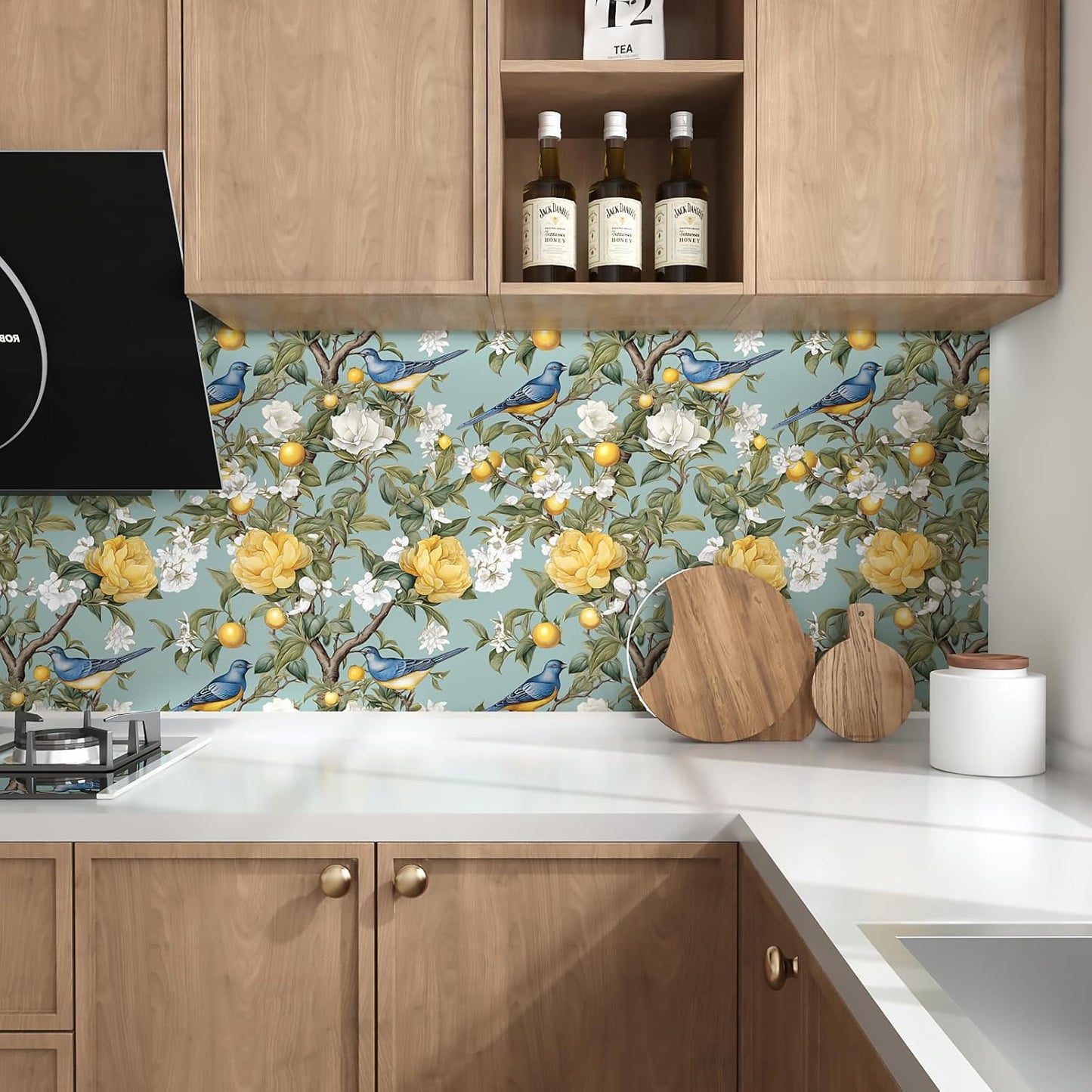 Yellow Vintage Lemon Bird Peel and Stick Wallpaper 17.5" x 118" | Waterproof Vinyl Self Adhesive Removable Renter Friendly Floral Contact Paper