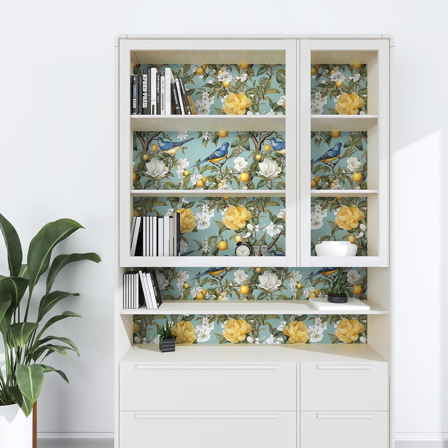 Yellow Vintage Lemon Bird Peel and Stick Wallpaper 17.5" x 118" | Waterproof Vinyl Self Adhesive Removable Renter Friendly Floral Contact Paper