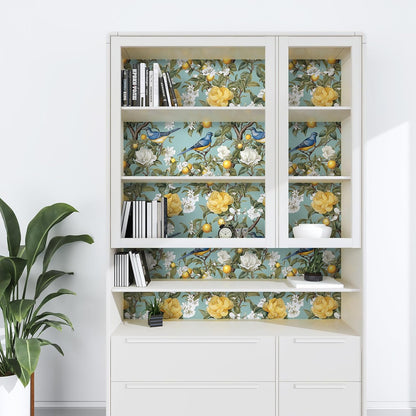 Yellow Vintage Lemon Bird Peel and Stick Wallpaper 17.5" x 118" | Waterproof Vinyl Self Adhesive Removable Renter Friendly Floral Contact Paper