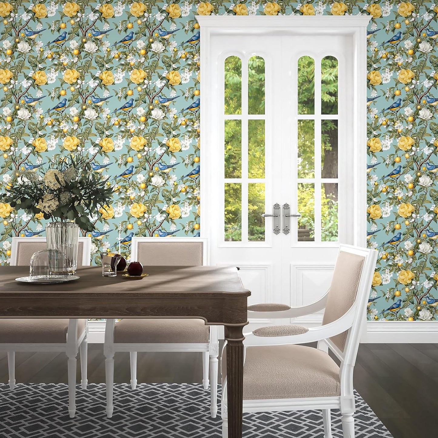 Yellow Vintage Lemon Bird Peel and Stick Wallpaper 17.5" x 118" | Waterproof Vinyl Self Adhesive Removable Renter Friendly Floral Contact Paper