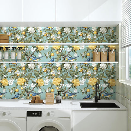 Yellow Vintage Lemon Bird Peel and Stick Wallpaper 17.5" x 118" | Waterproof Vinyl Self Adhesive Removable Renter Friendly Floral Contact Paper