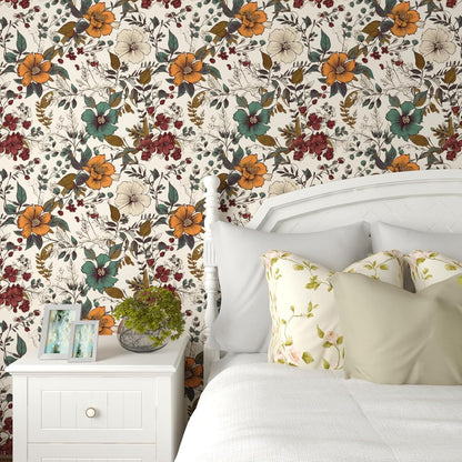 Yellow Vintage Lemon Bird Peel and Stick Wallpaper 17.5" x 118" | Waterproof Vinyl Self Adhesive Removable Renter Friendly Floral Contact Paper
