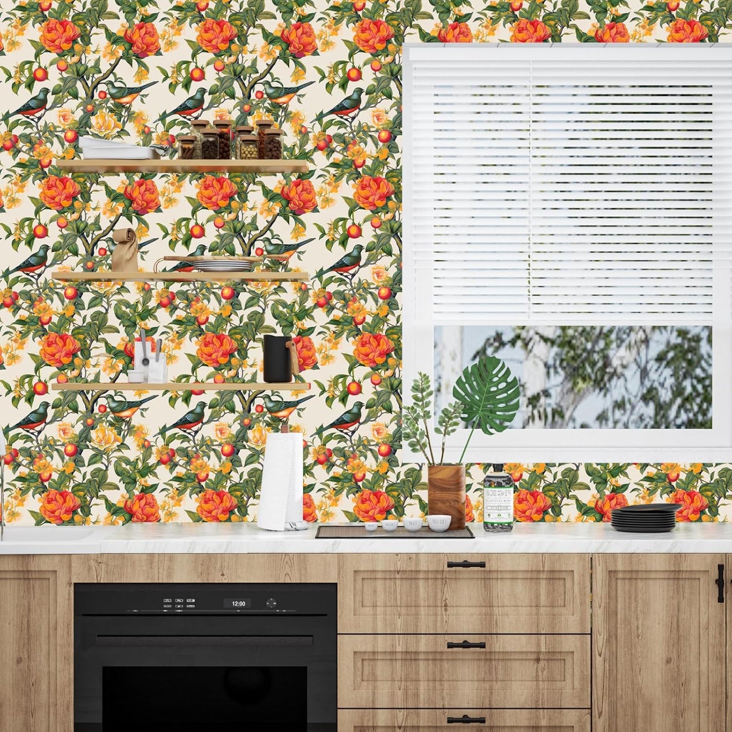 Yellow Vintage Lemon Bird Peel and Stick Wallpaper 17.5" x 118" | Waterproof Vinyl Self Adhesive Removable Renter Friendly Floral Contact Paper