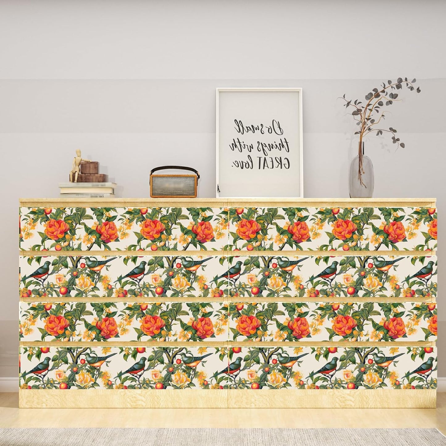 Yellow Vintage Lemon Bird Peel and Stick Wallpaper 17.5" x 118" | Waterproof Vinyl Self Adhesive Removable Renter Friendly Floral Contact Paper
