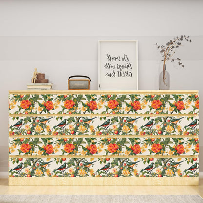 Yellow Vintage Lemon Bird Peel and Stick Wallpaper 17.5" x 118" | Waterproof Vinyl Self Adhesive Removable Renter Friendly Floral Contact Paper