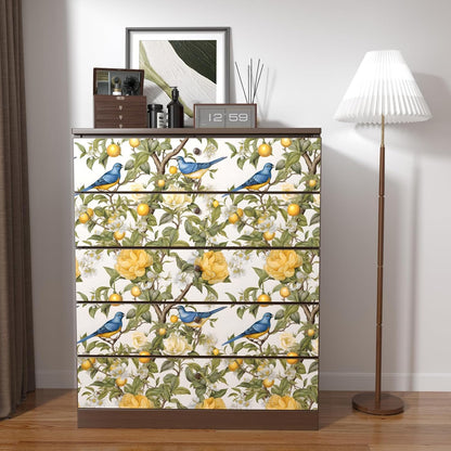 Yellow Vintage Lemon Bird Peel and Stick Wallpaper 17.5" x 118" | Waterproof Vinyl Self Adhesive Removable Renter Friendly Floral Contact Paper