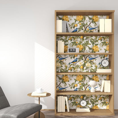 Yellow Vintage Lemon Bird Peel and Stick Wallpaper 17.5" x 118" | Waterproof Vinyl Self Adhesive Removable Renter Friendly Floral Contact Paper