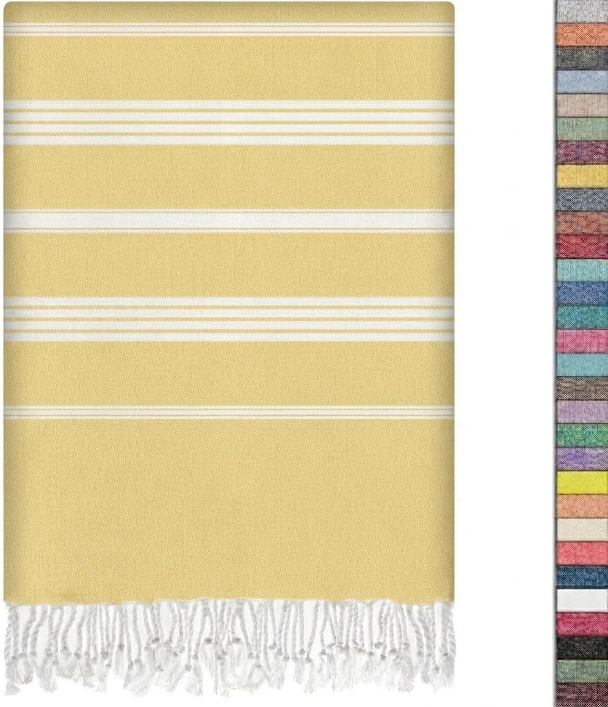Turkish Beach Towel - 38x70 inch Oversized - Sultan Design - Turkish Towel for Beach, Bath, Pool, Gym, Yoga - Prewashed, Lightweight, Quick Dry (Yellow)